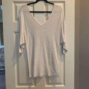 White House Black Market Light Tan Embellished  V-neck Long Sweater sz S